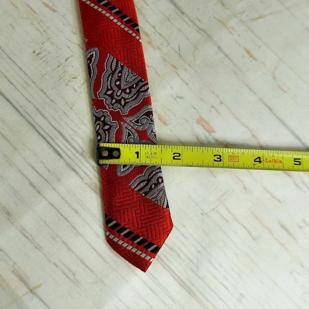 Haband Como‎ Italy Necktie Woven Red Grey Pattern Silk Polyester Men's